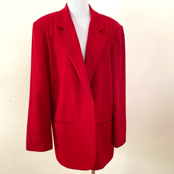 Savannah Wool Women's Red Blazer Jacket Size 14 Vintage 90’s Oversized - Picture 1 of 10